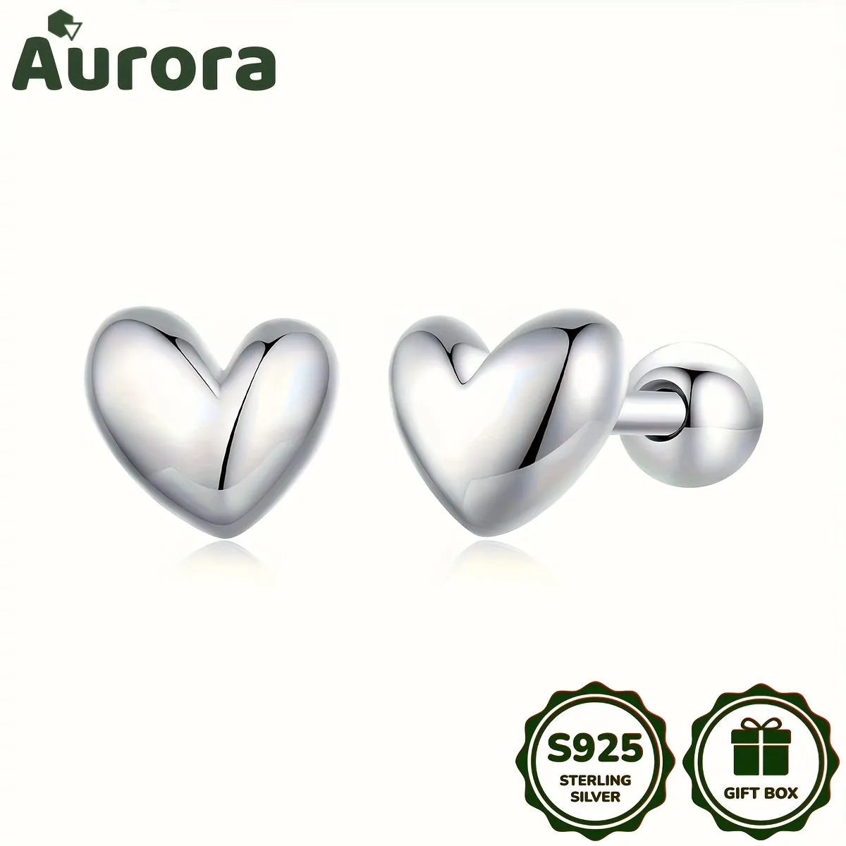 925 Silver Heart Stud Earrings Platinum Plated Sweet Jewelry Gift