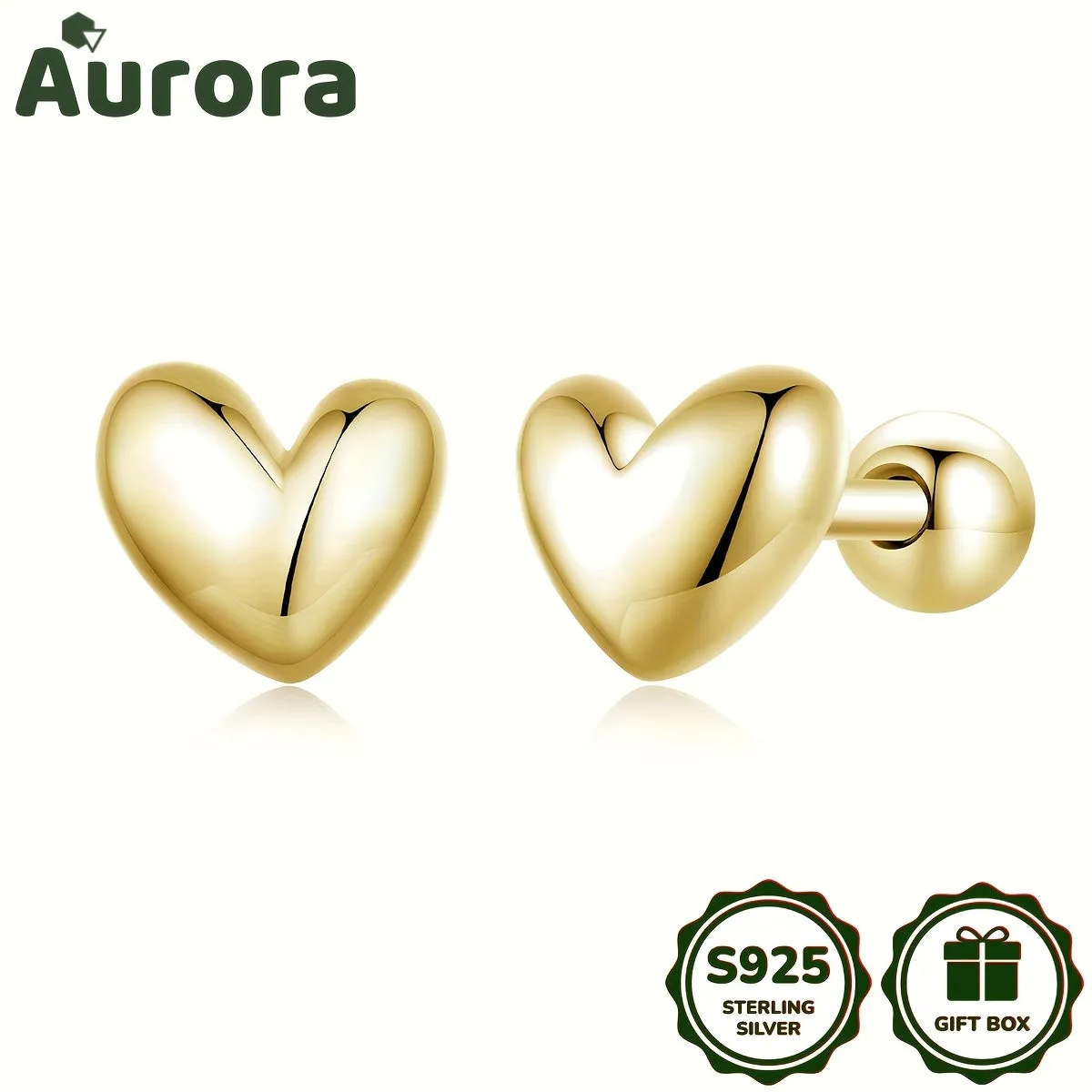 925 Silver Heart Stud Earrings Platinum Plated Sweet Jewelry Gift
