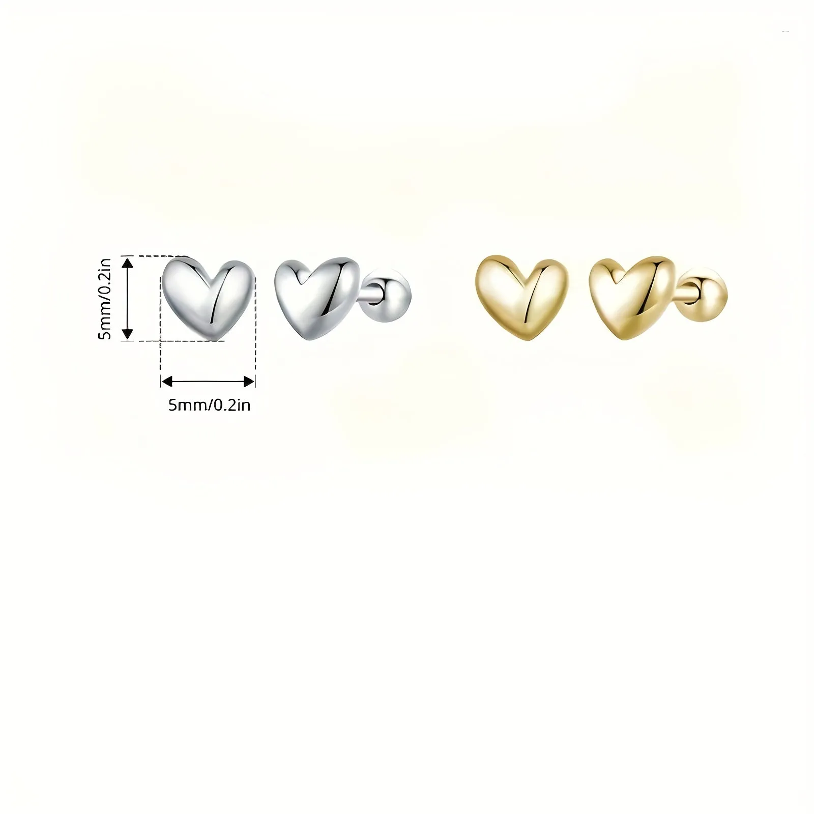 925 Silver Heart Stud Earrings Platinum Plated Sweet Jewelry Gift
