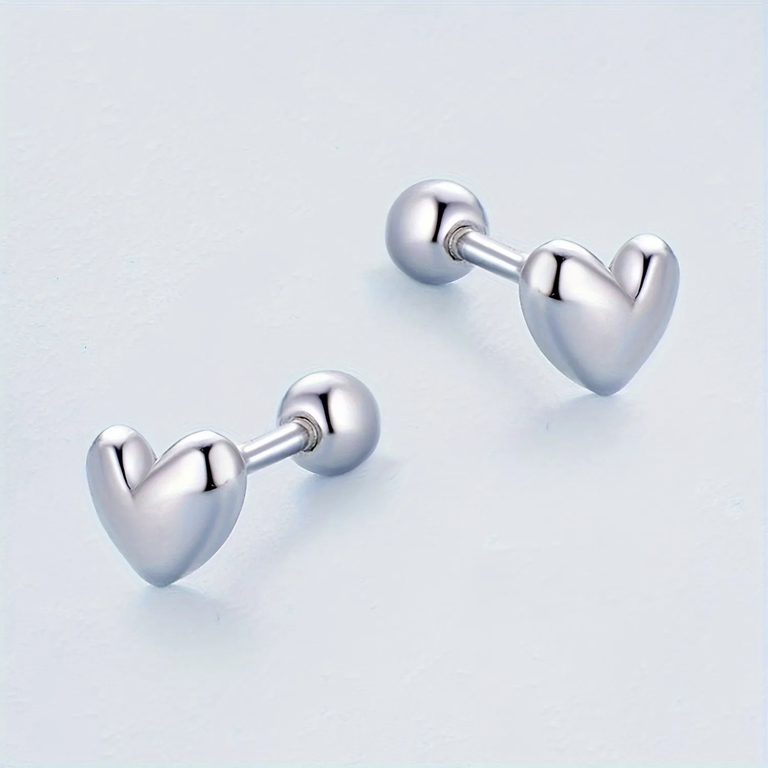 925 Silver Heart Stud Earrings Platinum Plated Sweet Jewelry Gift