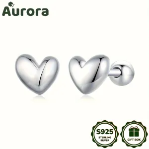 925 Silver Heart Stud Earrings Platinum Plated Sweet Jewelry Gift