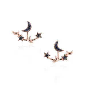 925 Silver Moon and Star Double Earrings with Blue Sapphires