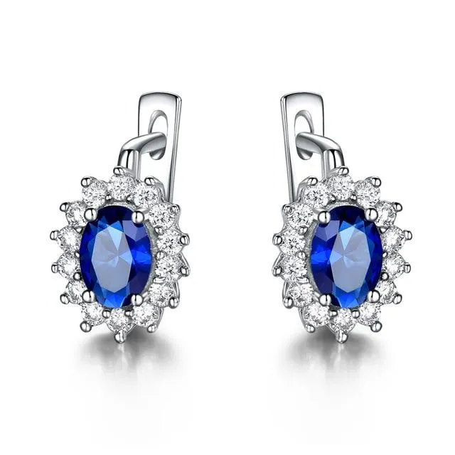 925 Sterling Sapphire Gemstone Clip Earrings