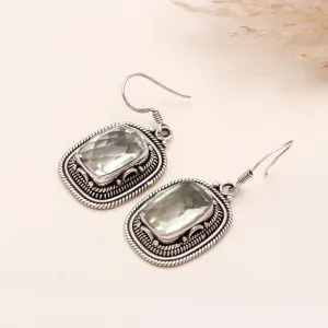 925 Sterling Silver Faceted Green Amethyst Drop Earrings