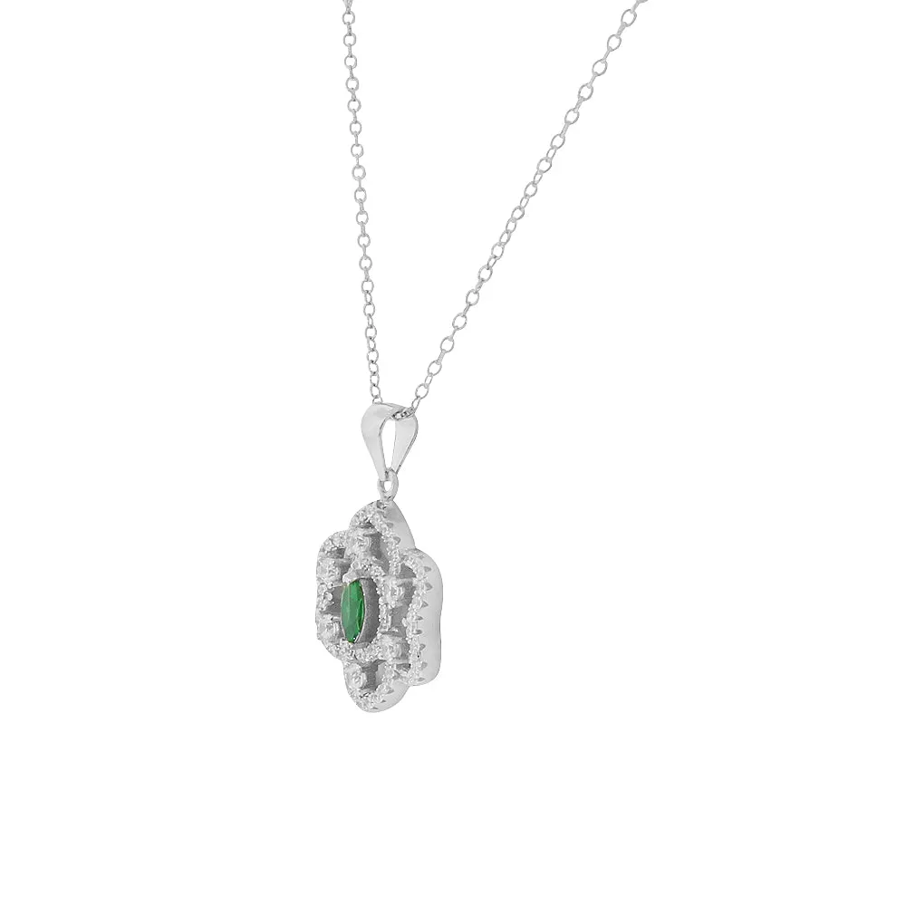 925 Sterling Silver Green Emerald-Tone CZ Chandelier Dangle Earrings Pendant Necklace Set