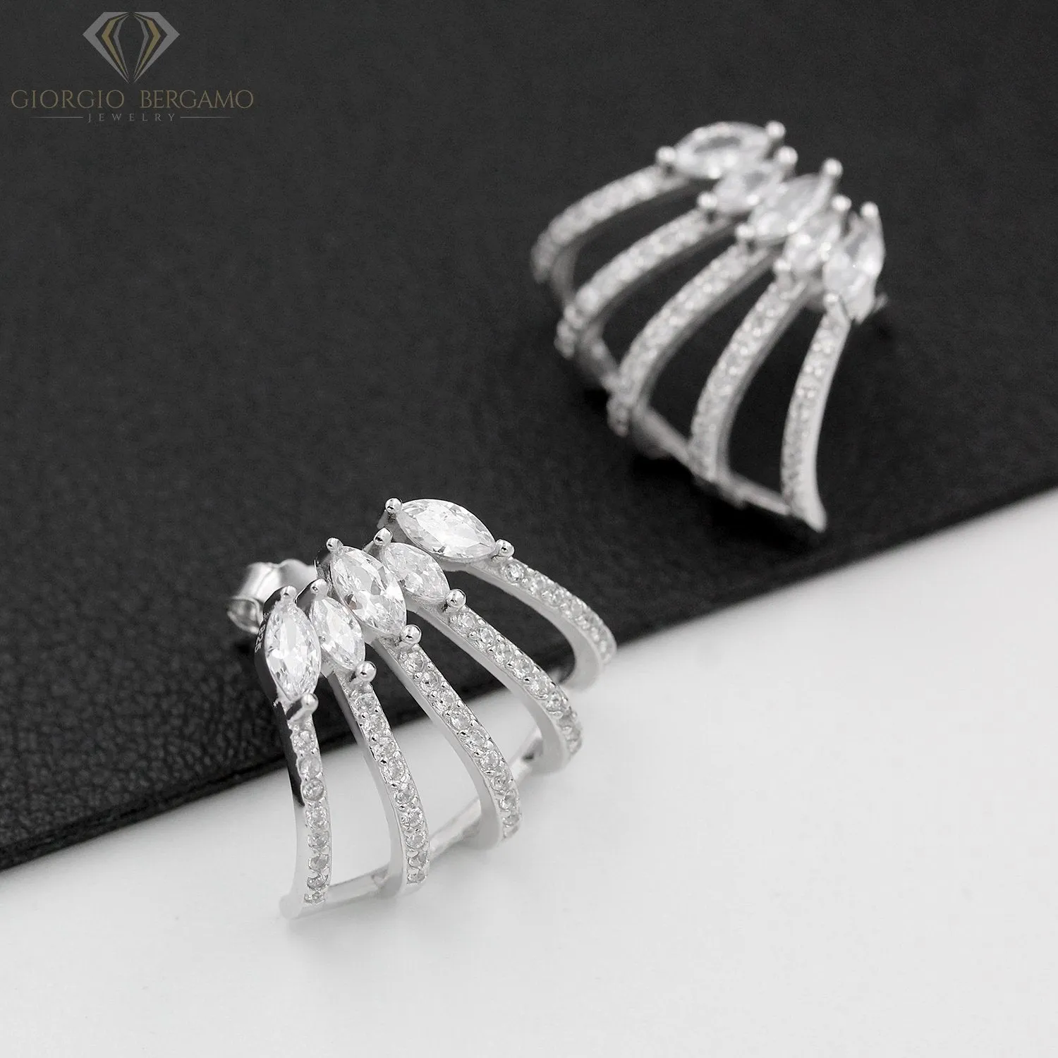 925 Sterling Silver Micro Pave Caged Ear Cuff Earring