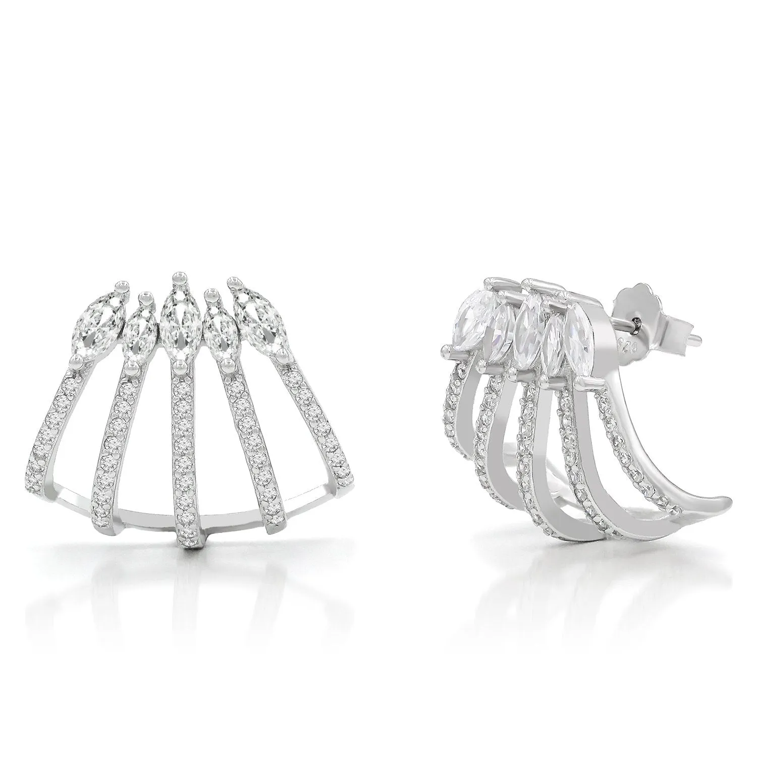 925 Sterling Silver Micro Pave Caged Ear Cuff Earring