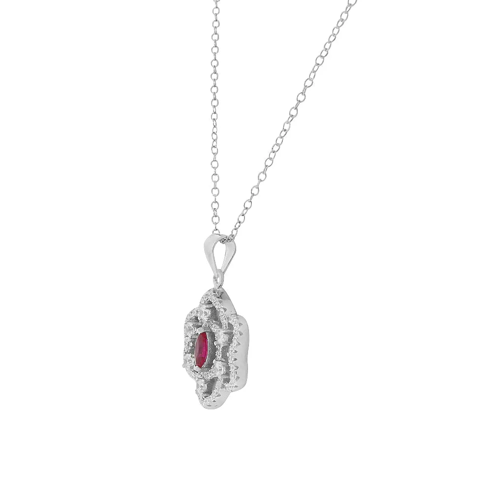 925 Sterling Silver Red Ruby-Tone CZ Chandelier Dangle Earrings Pendant Necklace Set