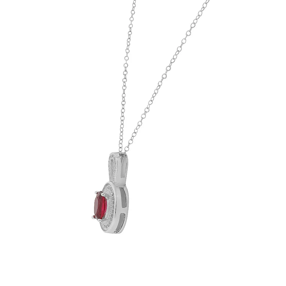 925 Sterling Silver Red Ruby-Tone CZ Oval Stud Earrings Pendant Necklace Set