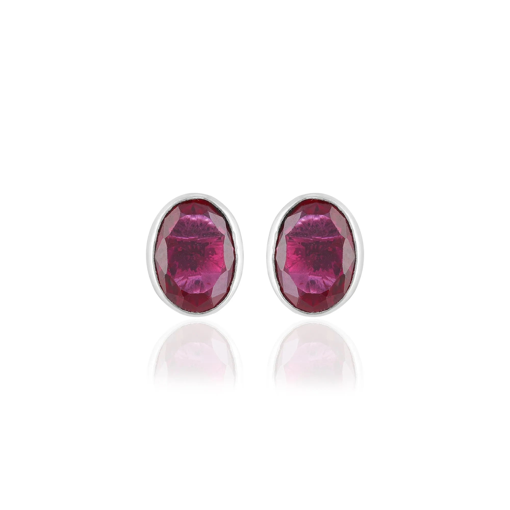 925 Sterling Silver Ruby Oval Cut Rhodium Plated Stud for Women
