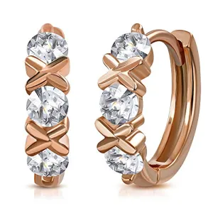 925 Sterling Silver White CZ Hoop Huggie Earrings