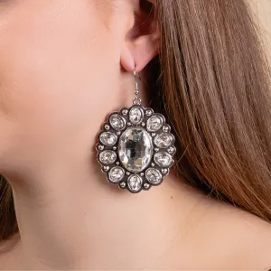 93154 - Crystal Squash Blossom Earrings - Silver & White