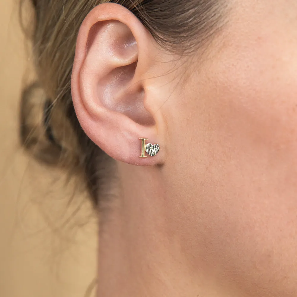9ct Yellow Gold Diamond Cut I Love You Stud Earrings