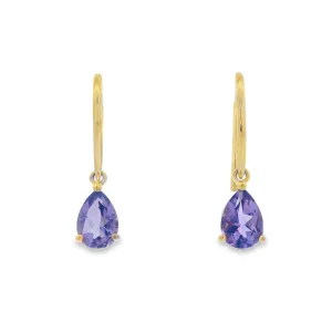 9ct Yellow Gold Pear Cut Amethyst Shepherd Hook Earrings
