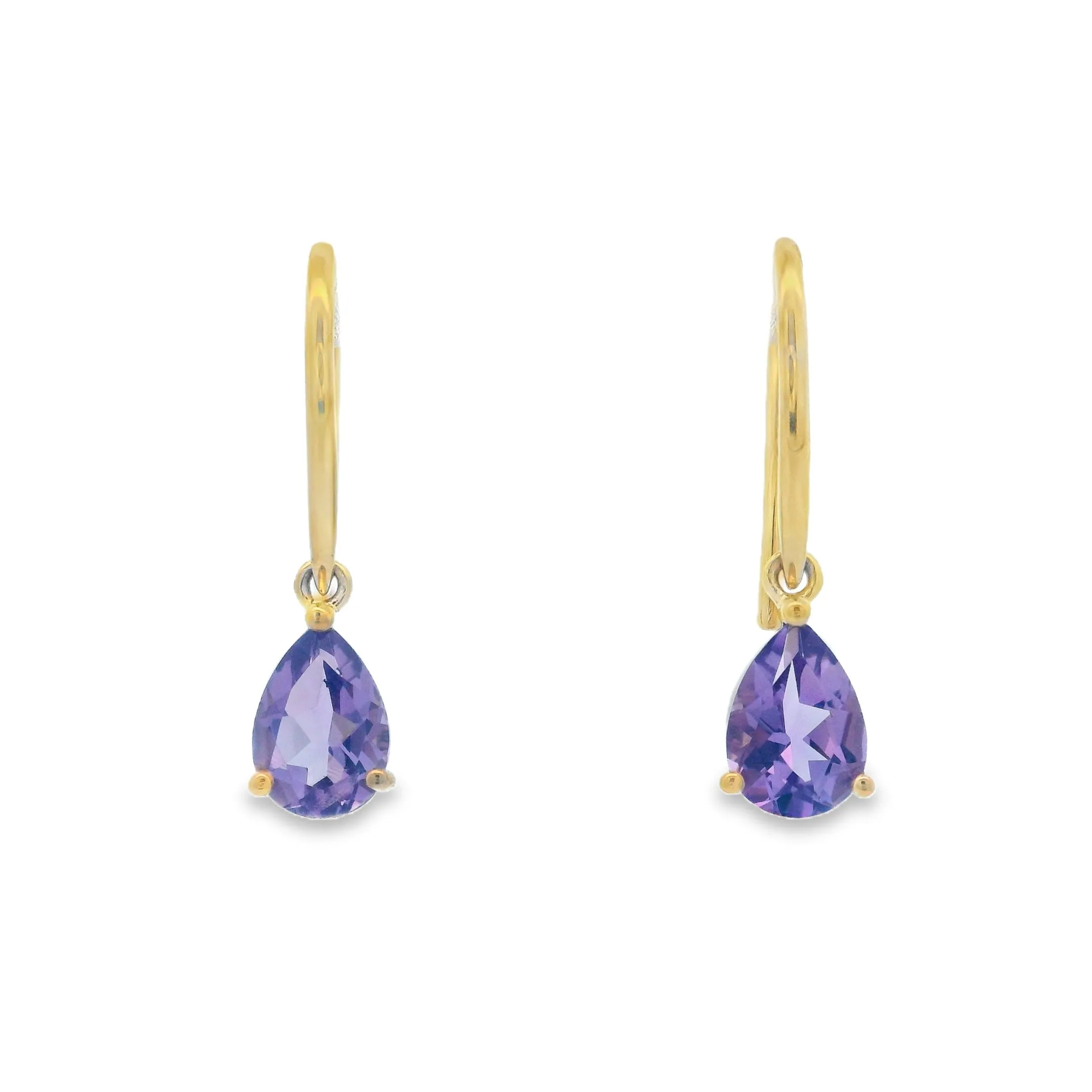 9ct Yellow Gold Pear Cut Amethyst Shepherd Hook Earrings