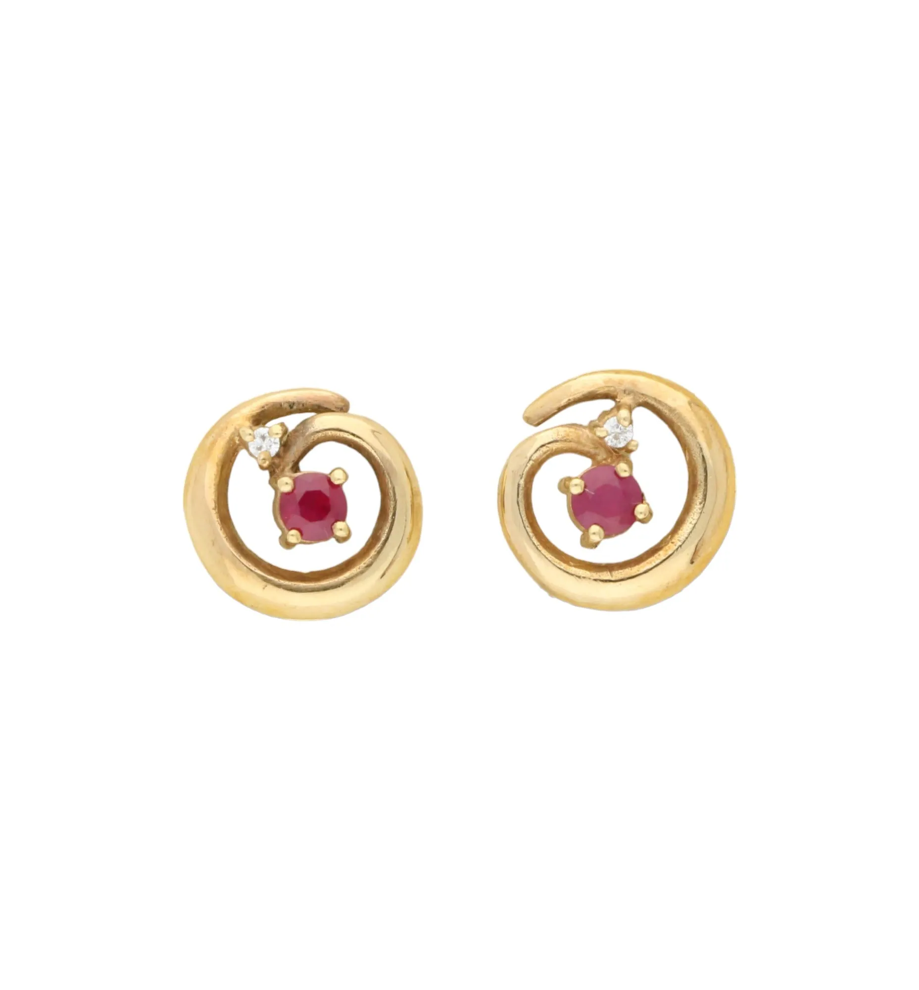 9ct yellow gold ruby and diamond swirl ear studs