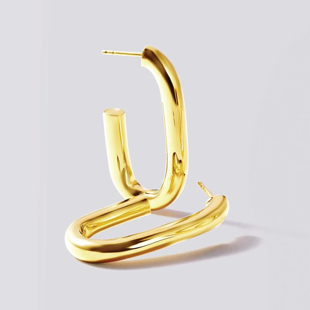 9ct Yellow Gold Silver Infused Open Back Tube Oval Hoop Earrings