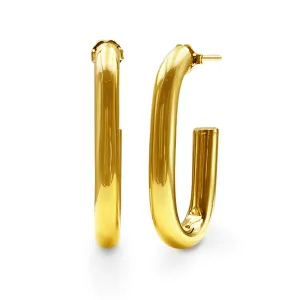 9ct Yellow Gold Silver Infused Open Back Tube Oval Hoop Earrings