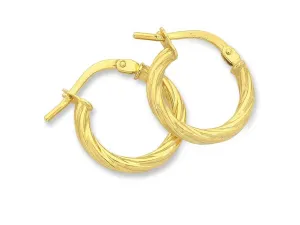 9ct Yellow Gold Silver Infused Twist Hoop Earrings