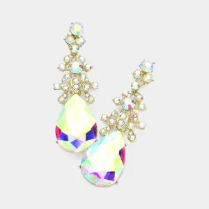 AB Crystal Teardrop Pageant Earrings on Gold | 376264