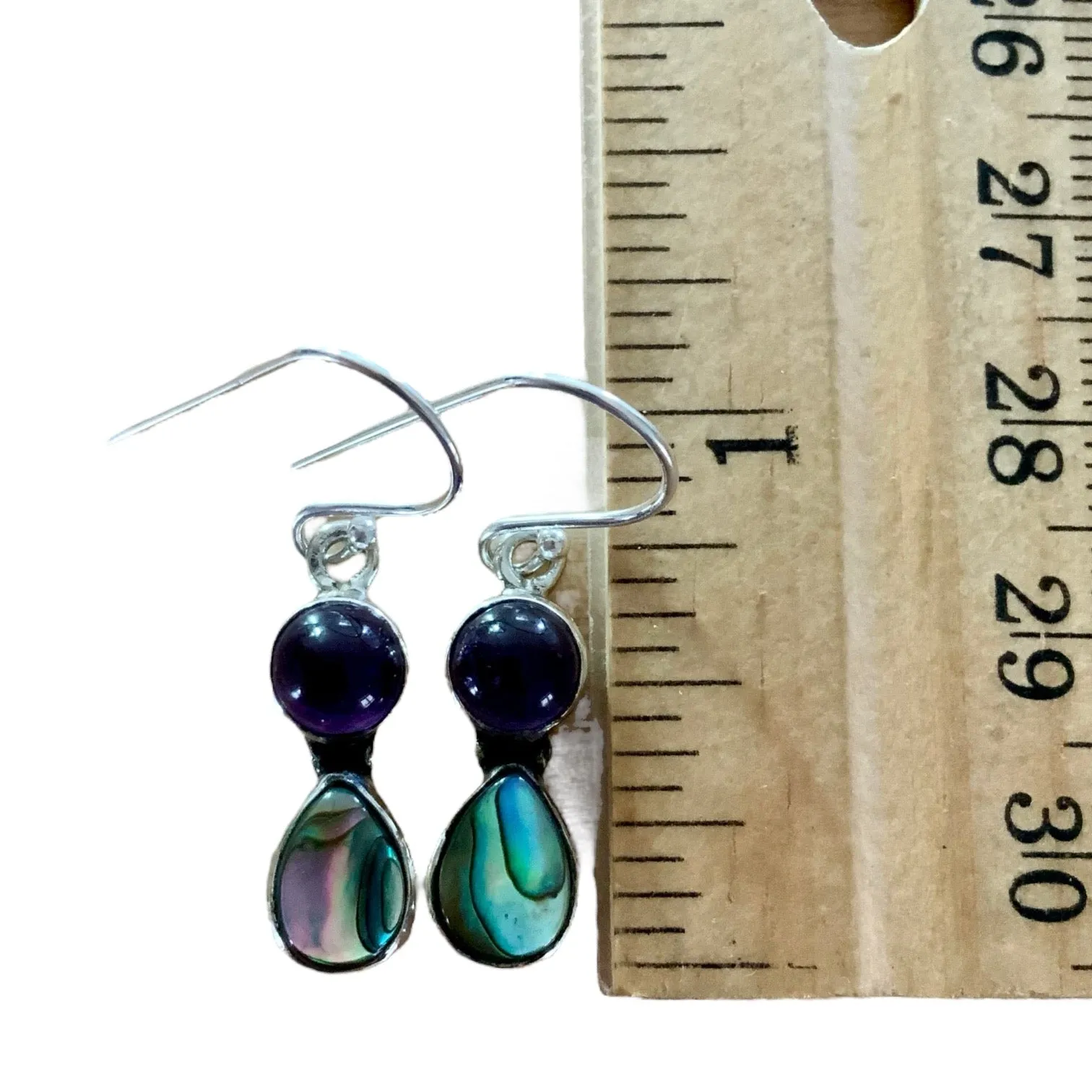 Abalone & Amethyst Solid 925 Sterling Silver Earrings