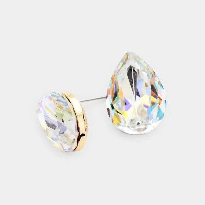 Abalone Teardrop Crystal Gold Earrings