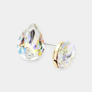 Abalone Teardrop Crystal Gold Earrings