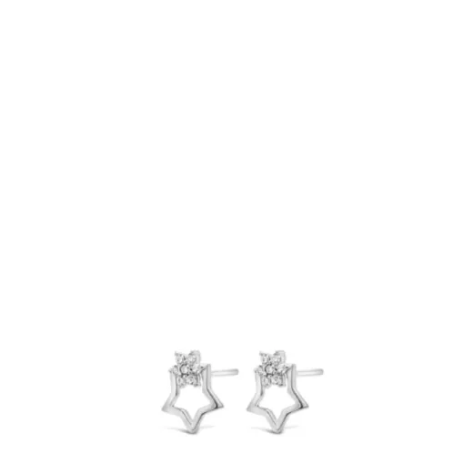 Absolute Kids Open Star with Crystal Flower Earrings