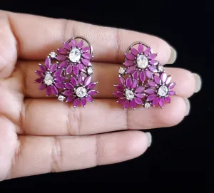 American Diamond Flower Studs GG3 Ruby Box1