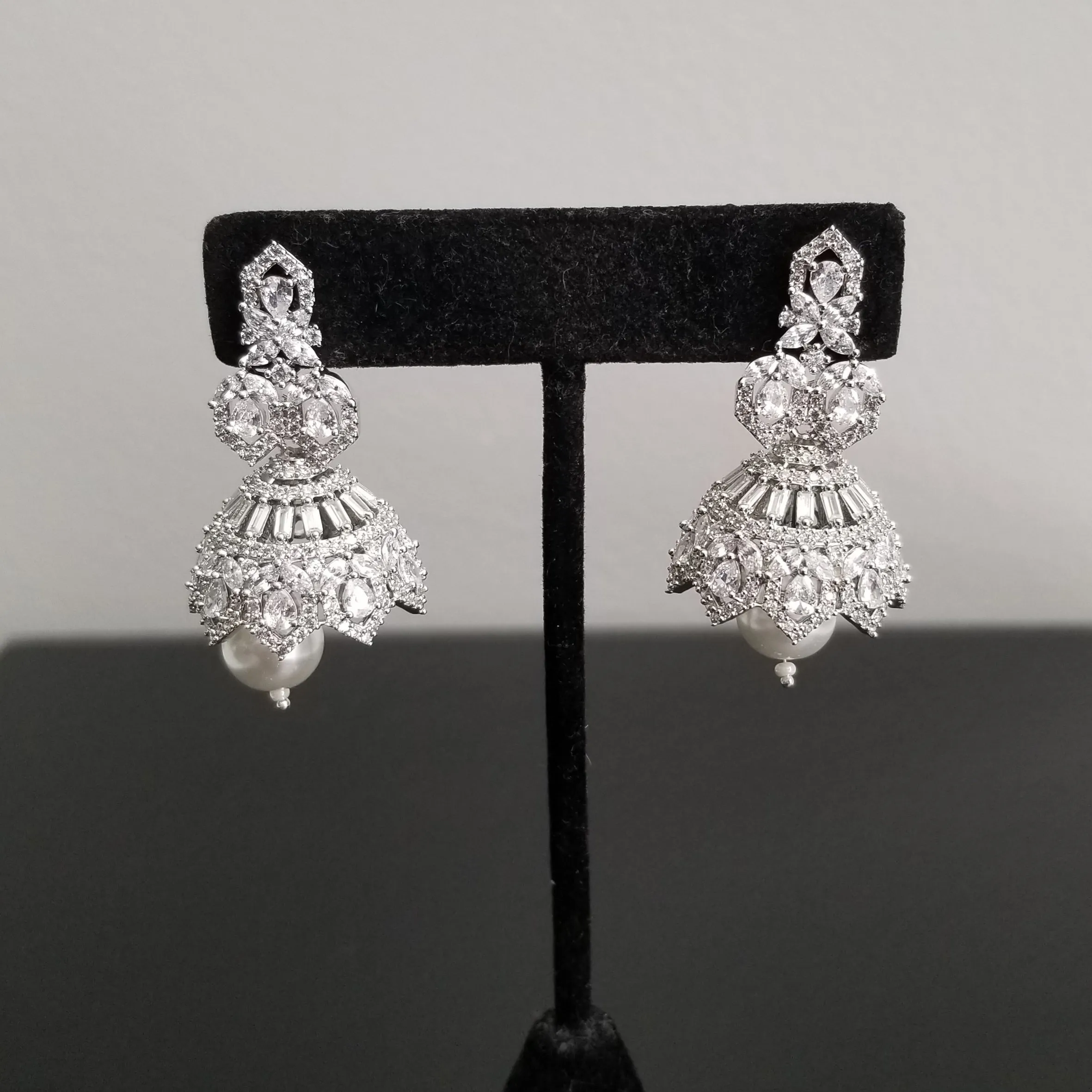 American Diamond Jhumkas With Silver Finish BT13