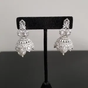 American Diamond Jhumkas With Silver Finish BT13