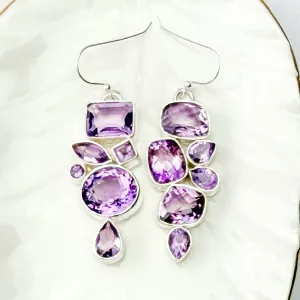 Amethyst 2.5” Asymmetrical Silver Earrings