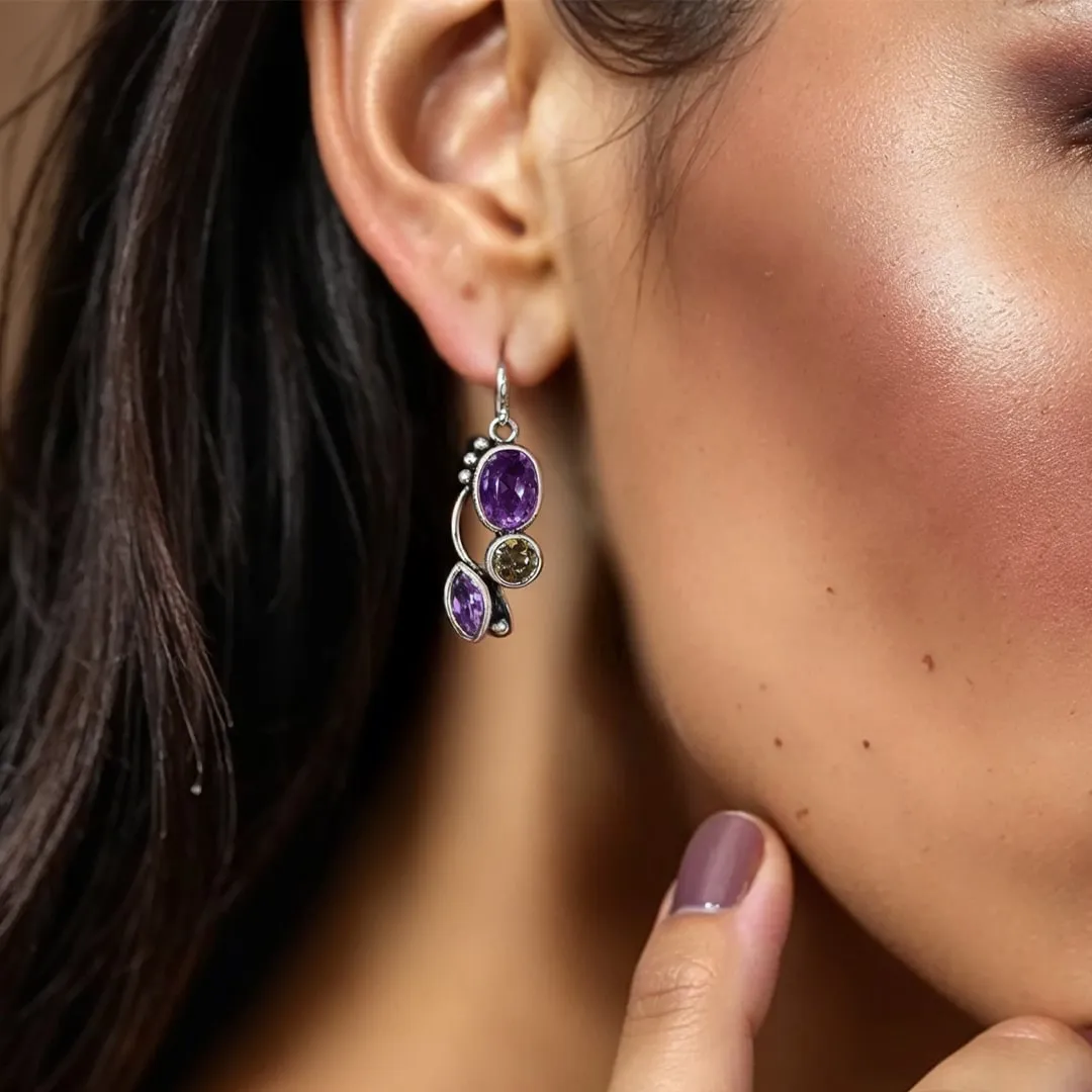 Amethyst & Peridot "Cascade of Serenity" Earrings