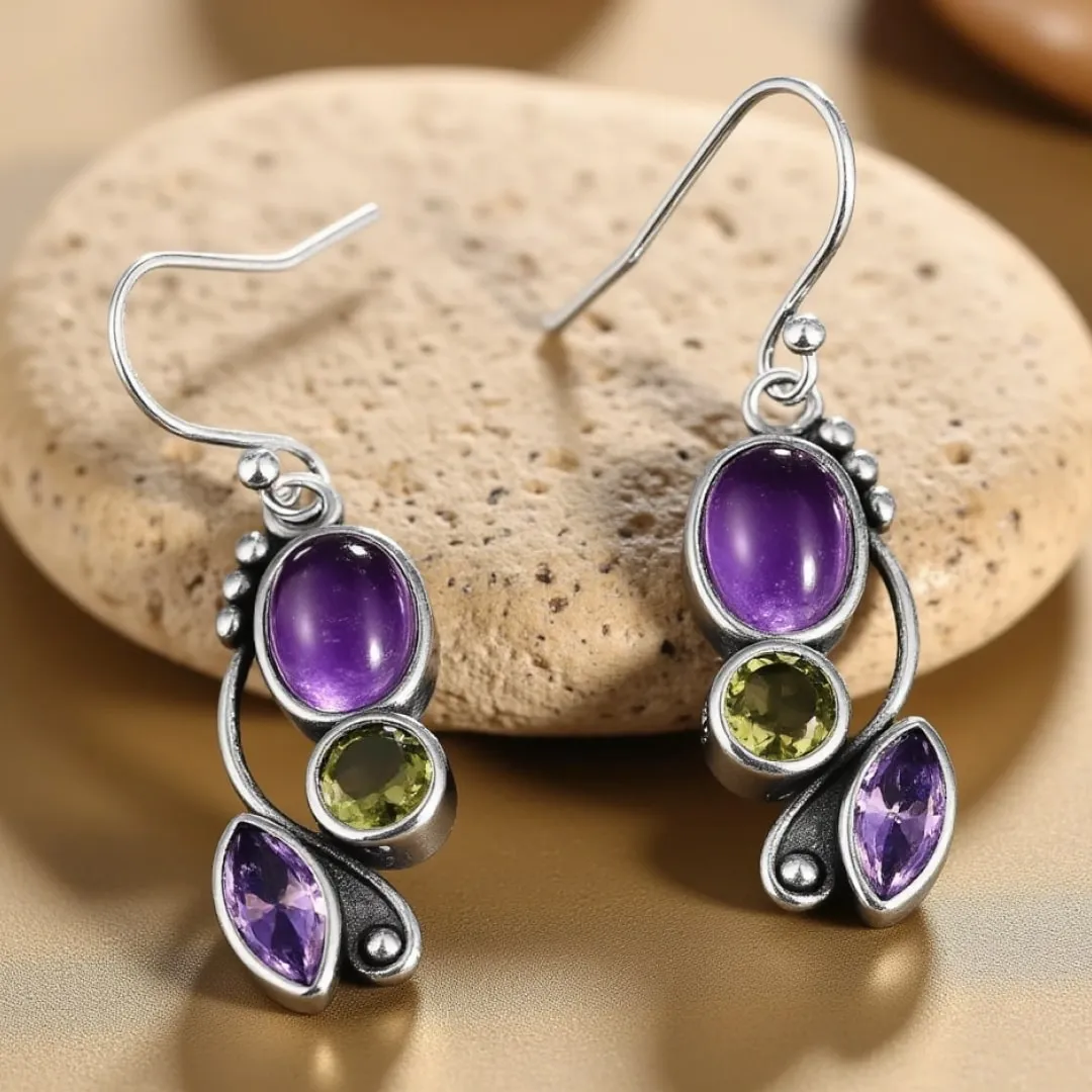 Amethyst & Peridot "Cascade of Serenity" Earrings