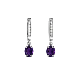 Amethyst and Diamond Earrings in 10K White Gold