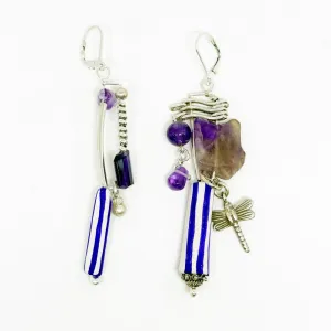Amethyst and sterling silver earrings with Antique ceramics