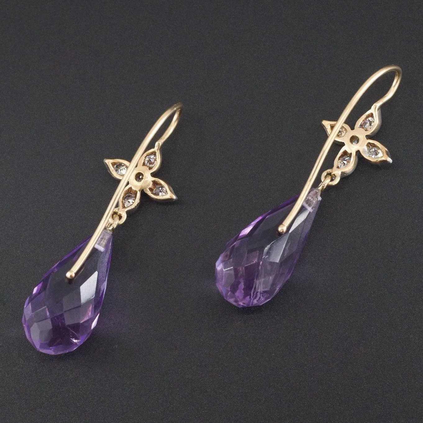 Amethyst Briolette Earrings | Amethyst & Diamond Dangle Earrings