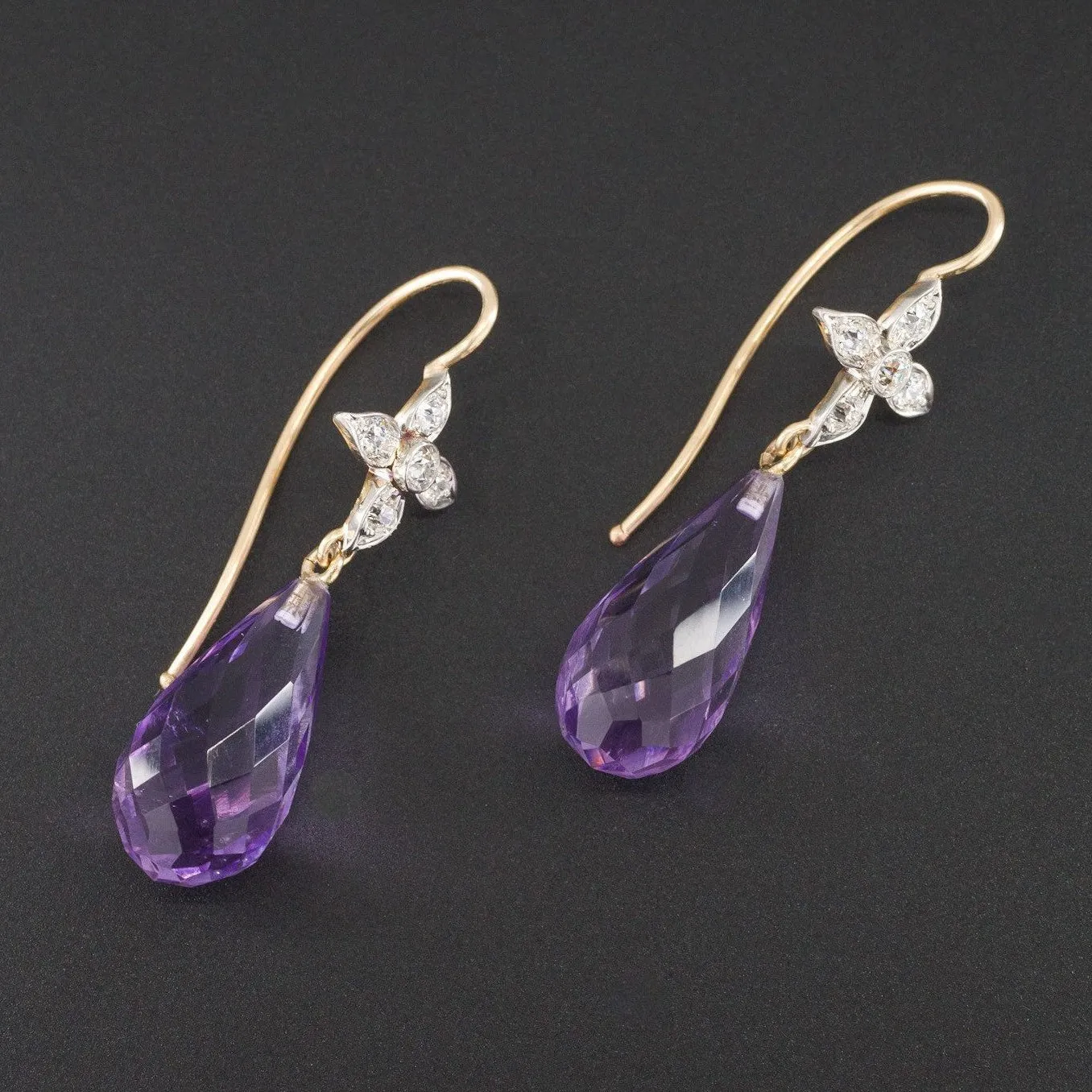 Amethyst Briolette Earrings | Amethyst & Diamond Dangle Earrings