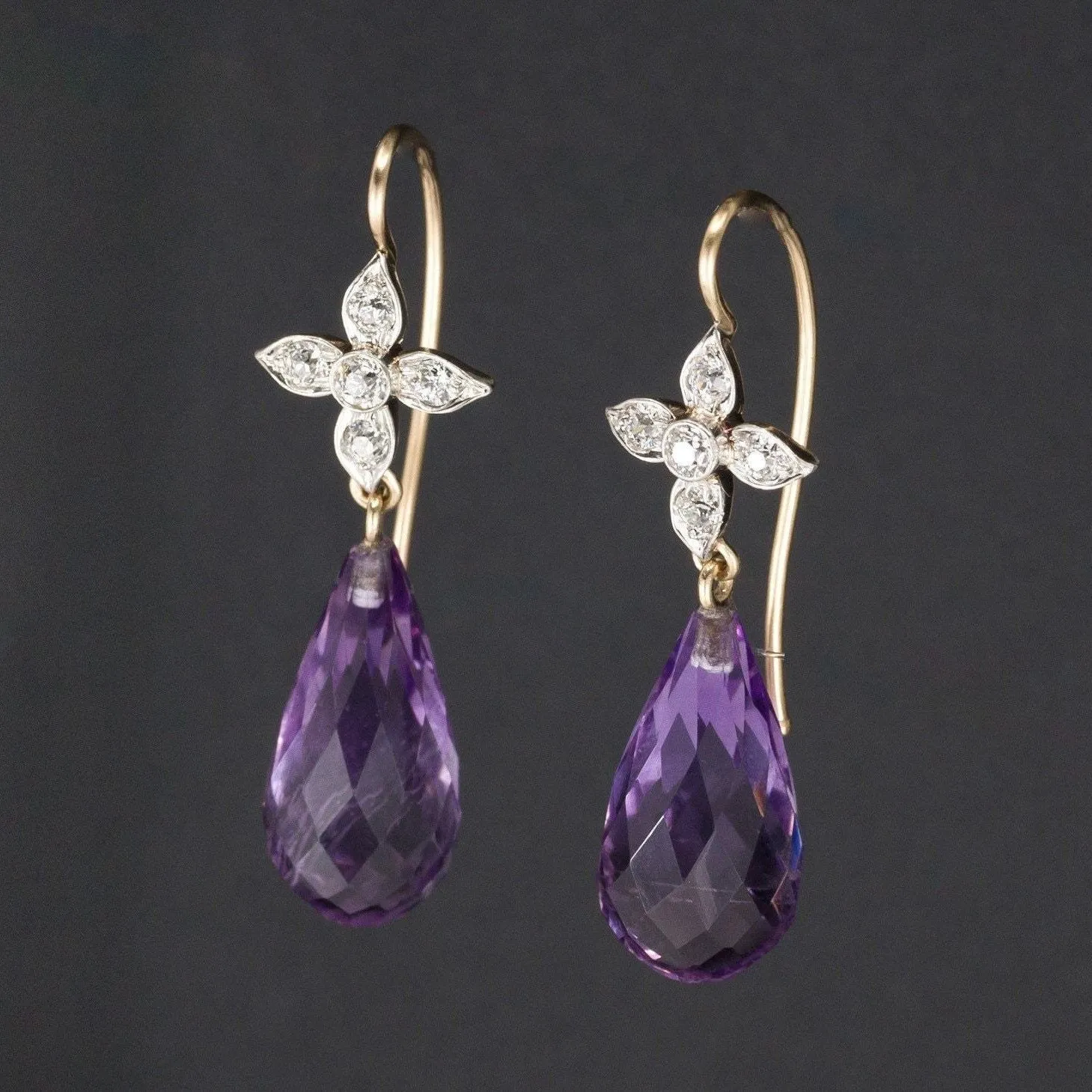Amethyst Briolette Earrings | Amethyst & Diamond Dangle Earrings