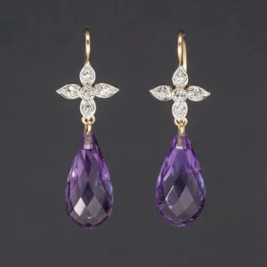 Amethyst Briolette Earrings | Amethyst & Diamond Dangle Earrings