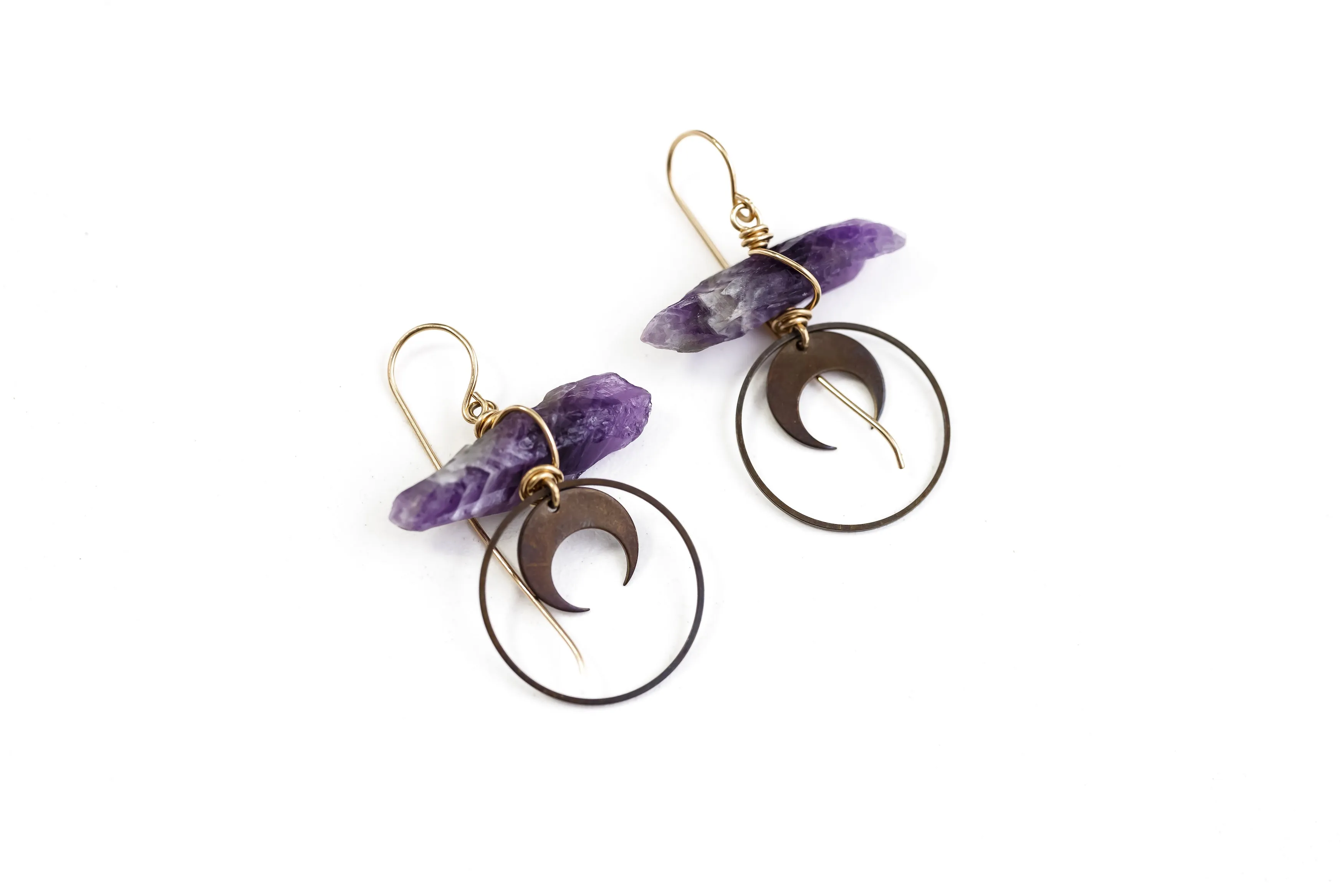 Amethyst Crescent Moon 14k Gold Filled Earrings