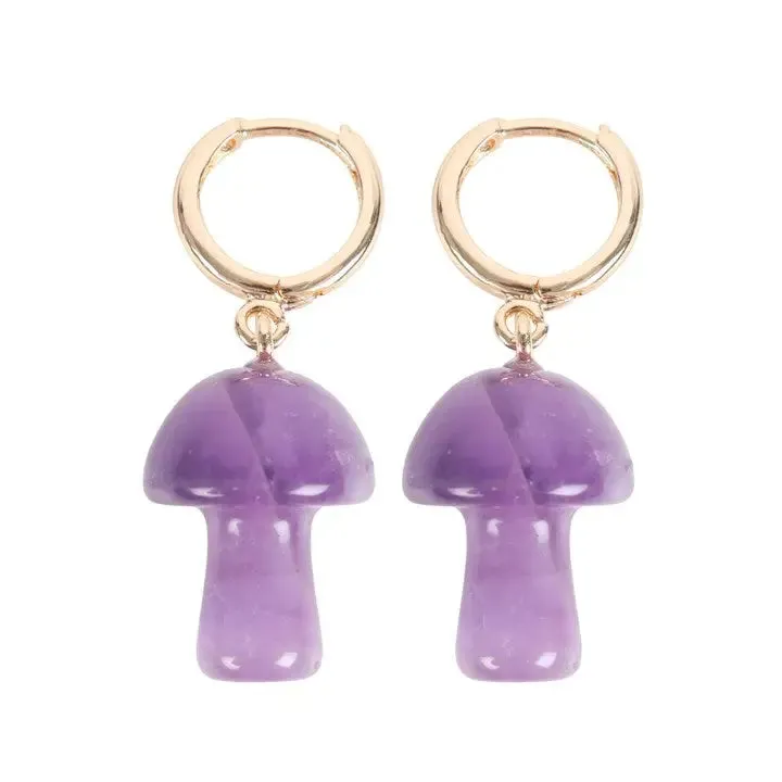 Amethyst Crystal Mushroom Earrings