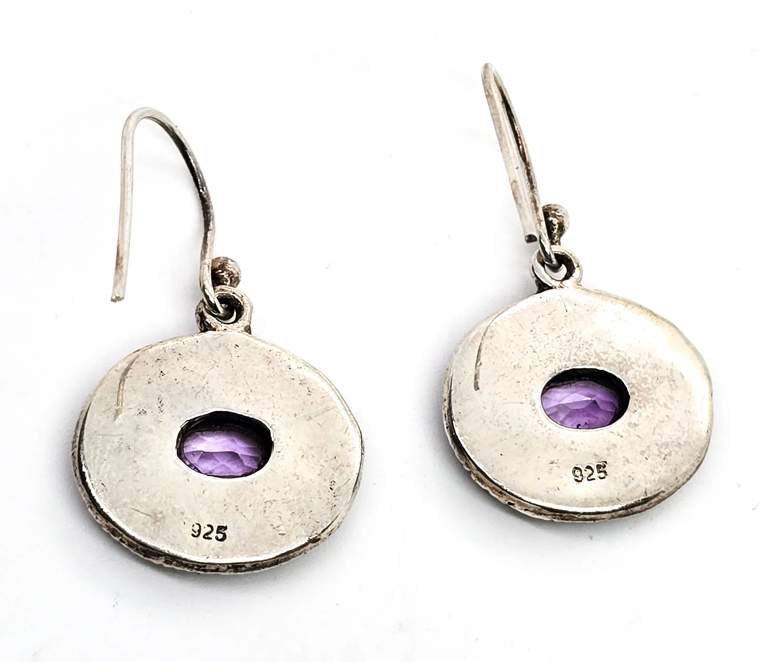 Amethyst faceted purple gemstone Balinese Bali sterling silver tribal drop earrings