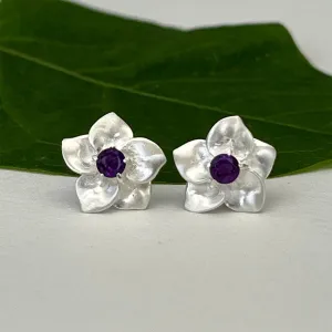 Amethyst Flower Studs - Sterling Silver, Indonesia