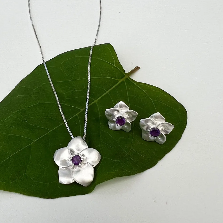 Amethyst Flower Studs - Sterling Silver, Indonesia
