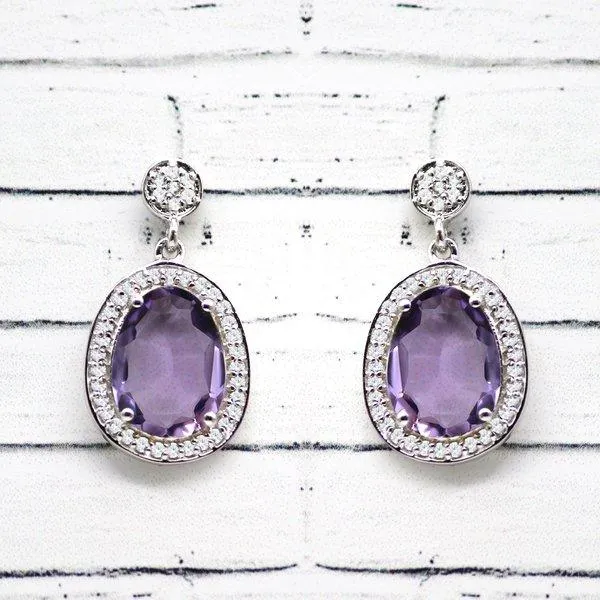 Amethyst Halo Drop Earrings