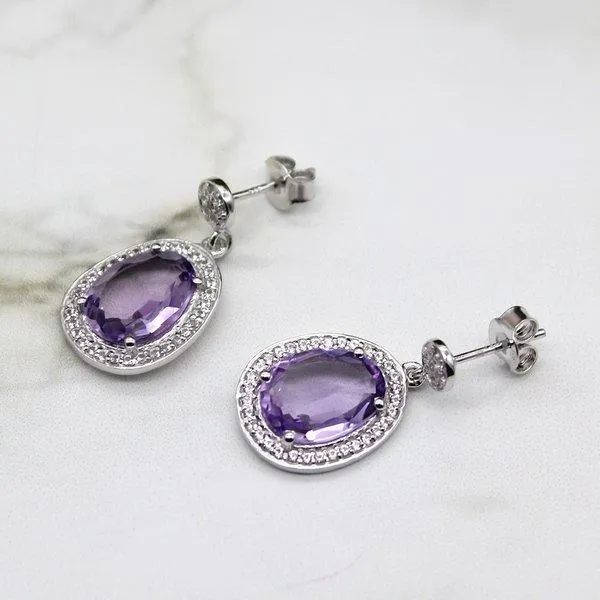 Amethyst Halo Drop Earrings