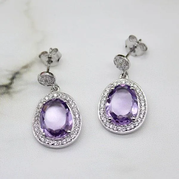 Amethyst Halo Drop Earrings