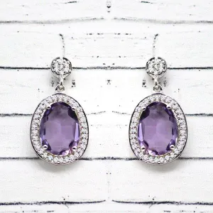Amethyst Halo Drop Earrings