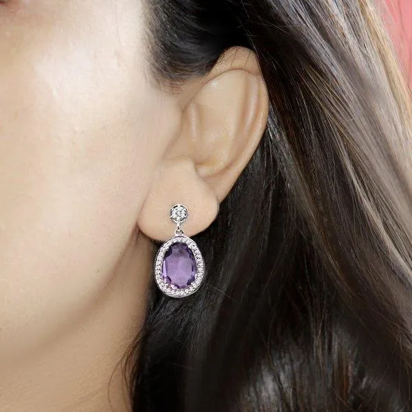 Amethyst Halo Drop Earrings
